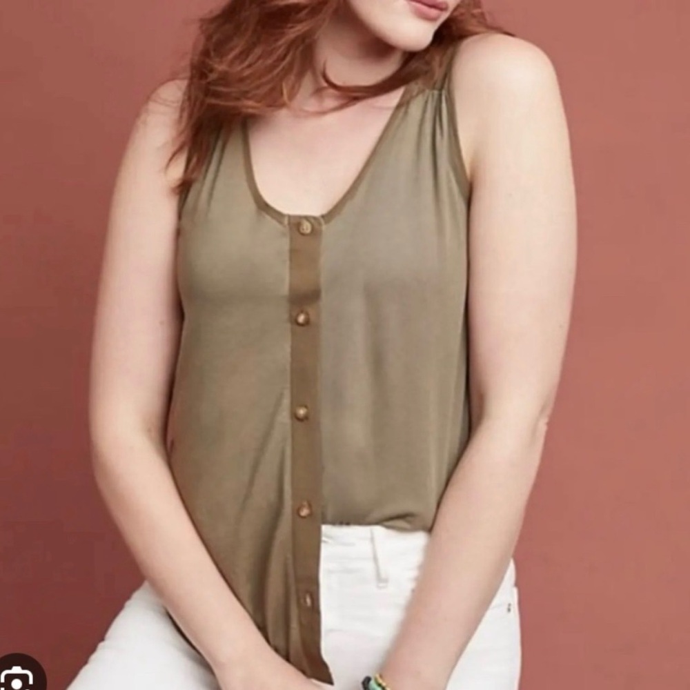 Anthropologie T.La Button Down Tank in Moss (Size XS)